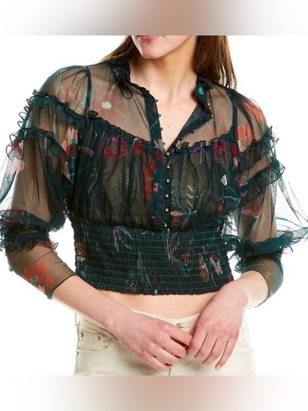Free People Time For Shine smocked mesh top